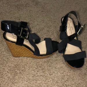 Jessica Simpson Black Wicker Wedges